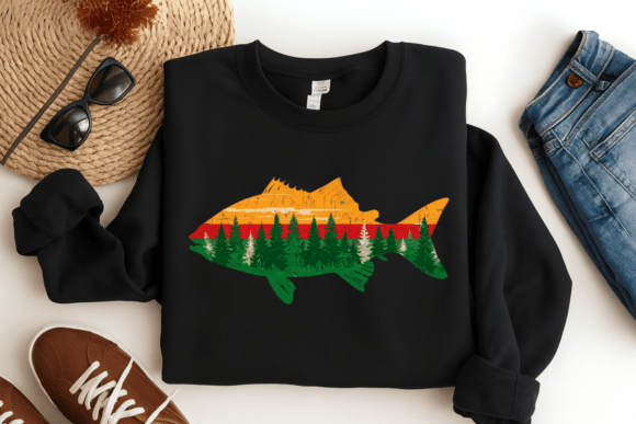 Download Retro Forest Fish Silhouette PNG Design - Premium Resources