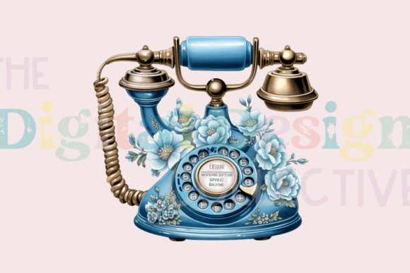 Download Blue &amp; Bronze Floral Vintage Phone Png - Vintage Collection