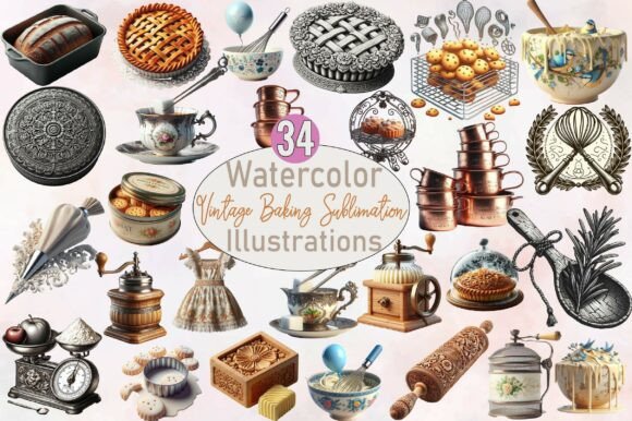 Download Vintage Baking Sublimation Clipart - Vintage Collection